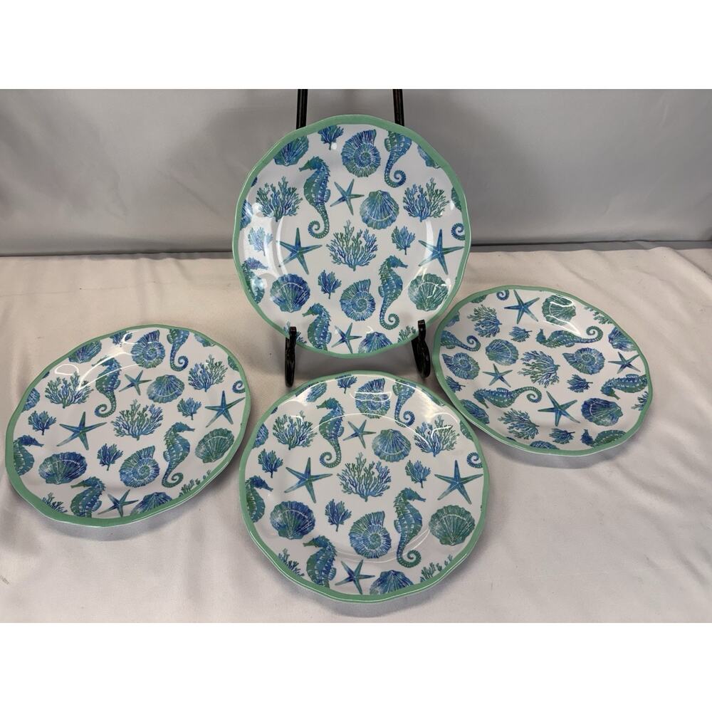 American Atelier Blue Teal Pattern 11” Dinner Plates Melamine New Set Of 4